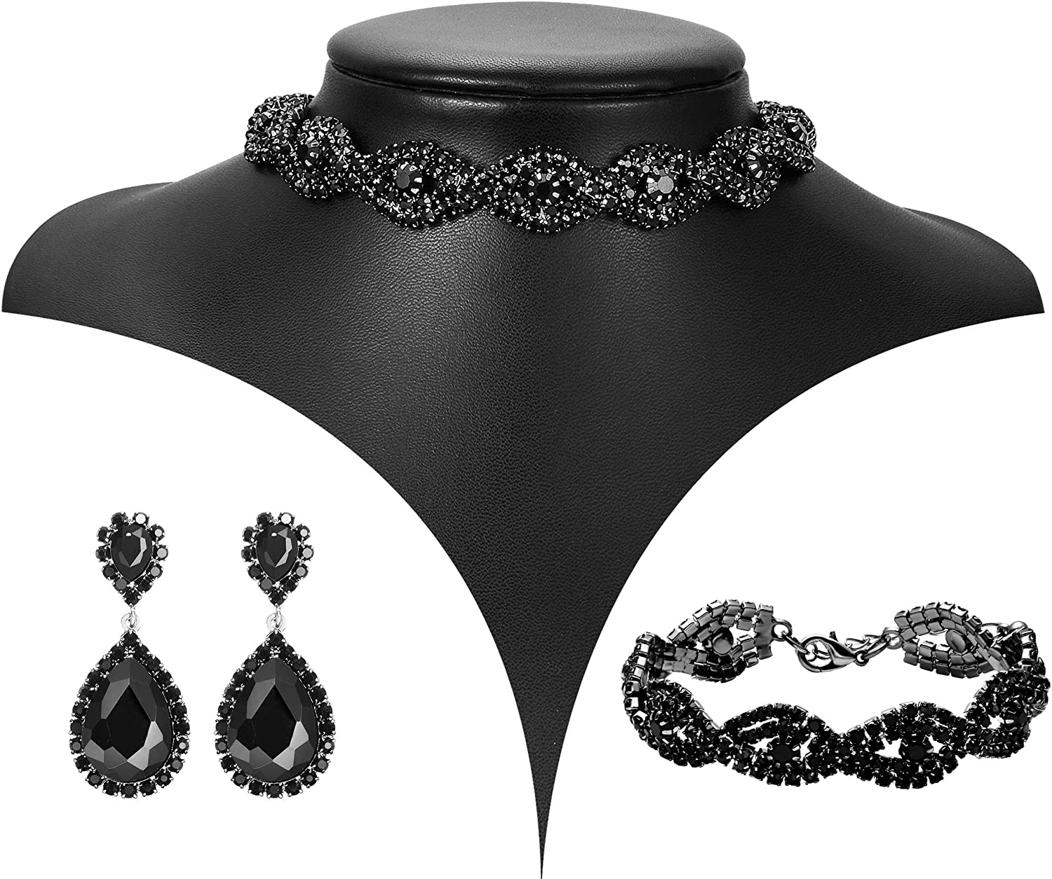 M?MIRACULOUS GARDEN 3/4 Pieces Women's Jewelry Sets Rhinestone Crystal Bridal Tiara Crown Choker Necklace Link Bangle Bracelet Teardrop Dangle Earrings Set and Rhinestone Handbag for Wedding Party - Image 4